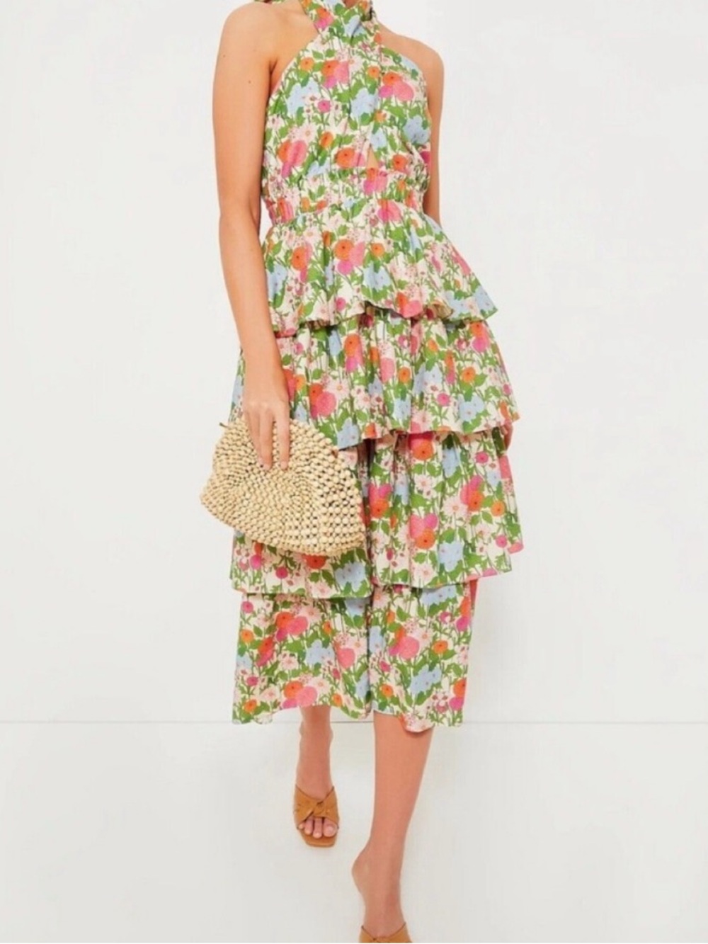 Tuckernut Hyacinth House Floral Halter Midi Dress - Pink, Green & White